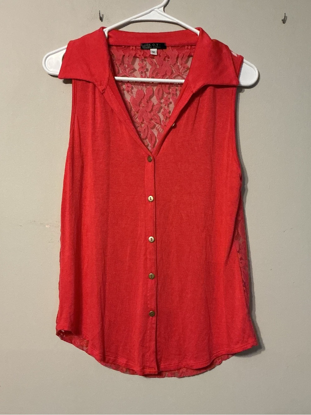 S.O.Y Shine On You Coral Top W/ Lace Back